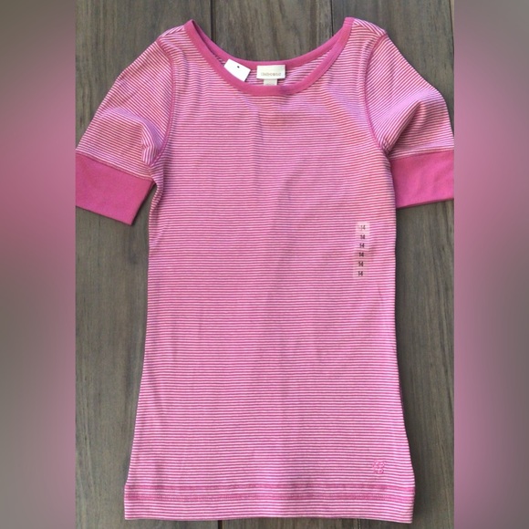 NWT Vintage Limited Too Y2K Pink White Stripe Cap Sleeve Long Top Shirt Sz. 14 - Picture 1 of 1